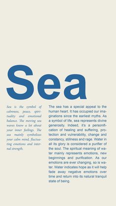 the words sea are in blue and white