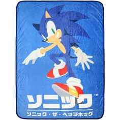 a blue towel with an image of sonic the hedgehog on it