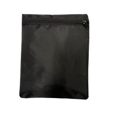 a black pouch bag with zippers on the front and side, sitting against a white background