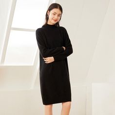 Women's Half Turtleneck Cashmere Dresses Long Cashmere Sweater Dress - slipintosoft Hanging Laundry, Cashmere Sweater Dress, Laundry Drying, Cashmere Dress, Long Sweater Dress, Black Camel, Long Sweater, White Towels, Wash Bag