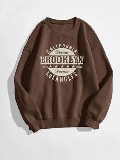 Pola Jaket, Los Angeles Print, Pull Oversize, Stylish Hoodies, Trendy Hoodies, Women Sweatshirts, Dropped Shoulder Sweatshirt, Coffee Brown, Brown Fashion