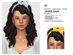 an image of a woman's hair with two bows on her head and the words jesse hair written below it