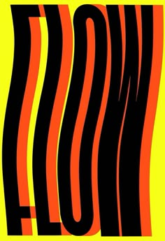 an orange and black poster with wavy lines