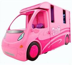 a pink toy bus with its door open