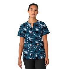 This beautiful Carhartt Women’s Notch Neck Print Top has a mix of light colors with a subtle design that will brighten your medical scrubs uniform. The stylish notch neckline sits above the collar bone adding more feminine appeal and style. If you love a tailored like fit, then the princess seaming will nicely add to your shape while the curved shirttail hemline and side vents add length and less restricted movement. Keep your essentials secure in the large front patch pockets with easy side ent Carhartt Womens Scrubs, Carhartt Womens, Plus Size Workwear, Dobby Fabric, Scrubs Uniform, Carhartt Women, Carhartt Mens, Womens Scrubs, Medical Scrubs