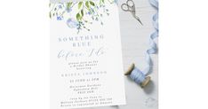 Beautiful "something blue before "I do" bridal shower invitation with light blue watercolor flowers.