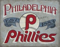 the philadelphia phillies sign is painted in red and white