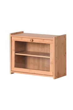 a wooden cabinet with two shelves on one side