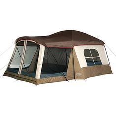 a tent with the door open and windows closed on an isolated white background for use in outdoor activities