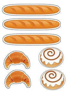 an assortment of breads and pastries are shown in this graphic art workbook