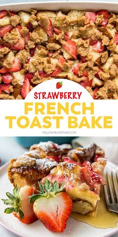 strawberry french toast bake with fresh strawberries on top