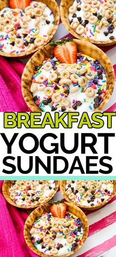 breakfast yogurt sundaes with strawberries and sprinkles