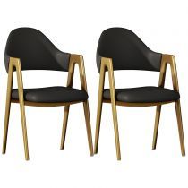 two black chairs with gold legs and back rests against each other on a white background