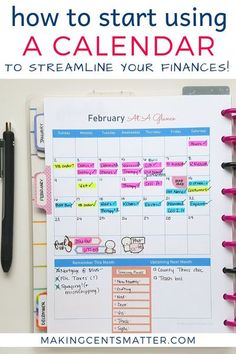 a calendar with the text how to start using a calendar to streamine your finance