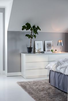 three different pictures of a bedroom with white furniture and decor on the walls, along with an image of a bed