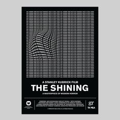 the shining movie poster with black and white text on grey background, featuring an image of a