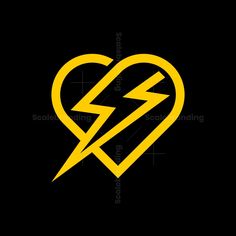 a heart with a lightning bolt in the middle on a black background and yellow lettering