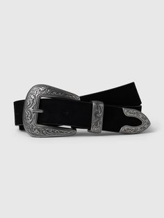 This belt is made with a suede leather upper.  Western-style buckle.  For more fit and sizing info, check out our Size Guide.  Width: 1. 18 Length Size S): 39" Western Belt Black, Western Belt, Western Belts, Belt Black, Toddler Gifts, Western Style, Black Belt, Dream Wardrobe, Western Fashion