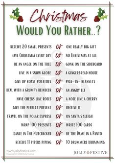 christmas would you rather know what to do with the wording on this list?