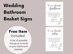 wedding bathroom sign with free printables and instructions to make it look like they have been