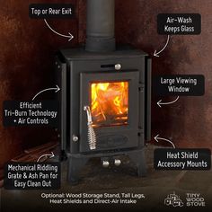 an image of a wood stove with instructions on how to put it in the fireplace