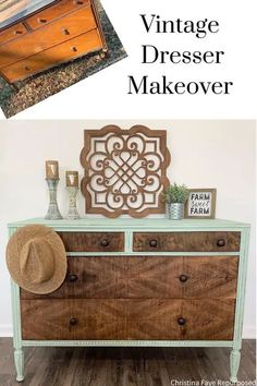 an old dresser is transformed into a vintage dresser makeover