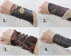 instructions for how to make an arm cuff with leather and faux material, including the cuffs