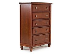 a tall wooden dresser with five drawers