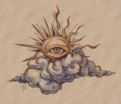 an all seeing eye on top of a cloud