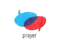 two speech bubbles with the word prayer written below them in blue, red and pink