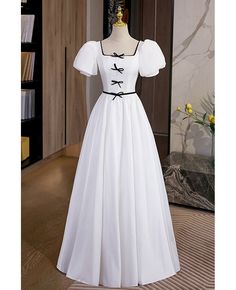 Buy retro square neckline white formal dress for parties at cheap price online. Free stable shipping and pro custom service since 2009. Cheap Chic Long Dress, Elegant Cheap Dresses For Costume Party, Vintage Christmas Dresses White, White Formal Dress Long, Dress Korean Style Simple, Dress Korean Style Formal, Retro Prom Dress, Retro Prom, Two Piece Formal Dresses