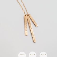 Dainty Vertical Bar Necklace, Gold Bar Necklace, Custom Name Bar Necklace, Gold Filled, Silver, Rose Gold Filled, 3 mixed bar SN0015 Bar Necklace Gold, Daith Jewelry, Tiny Jewelry, Vertical Bar Necklace, Daith Earrings, Vertical Bar, Gold Bar Necklace, Engraved Bracelet, Silver Engraving