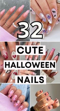 Nail Designs For Halloween Easy, Acrylic Nails Halloween Simple, Nails Halloween October Simple Ideas, Halloween Nail Art Almond Shape, Spooky Simple Nails, Cute Short Halloween Nails Acrylic, Cute Basic Halloween Nails, Short Dip Powder Nails Halloween, Easy Pink Halloween Nails