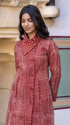 Coat Style Kurta Women, Woolen Suit Designs Indian, Woolen Kurti Design, Ajrakh Churidar Designs, Winter Suit Designs Indian Style Neck, Winter Suit Neck Design, Woolen Suit Neck Design, Woolen Kurta Designs Women, Achkan Suit Women