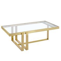 a glass and gold coffee table with metal legs