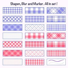 the different plaid patterns are shown in red, white and blue colors with text reading shape, blur and market all in set