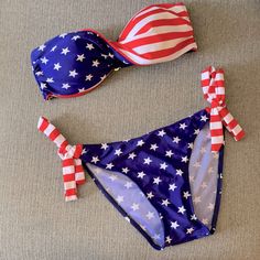 Never Worn. Perfect For July 4th!!!!! Size Small. Excellent Condition! July Outfits, Cute Bathing Suits, July 4th, Fourth Of July, Lady In Red, Womens Swim, American Flag, Red Blue, Stylish Outfits