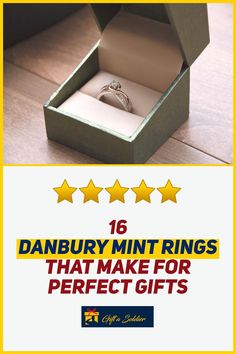 an open box with a ring in it and the words danbury mint rings that make for perfect gifts