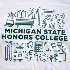 the michigan state honorary's college t - shirt is printed with school related items