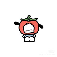 an image of a cartoon character with a tomato on it's head and eyes