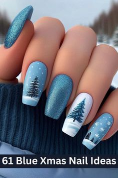 Short Christmas Nails Blue, Blue Christmas Nail Ideas, Penguin Nails, Berry Nails, Christmas Nail Ideas, Green Nail Art, Baby Blue Nails, Christmas Festivities