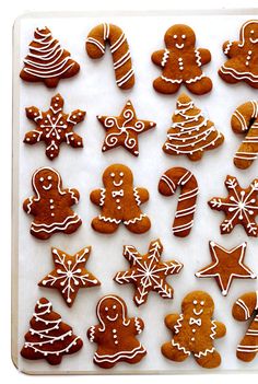 many different types of ginger cookies on a tray