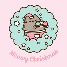 a cartoon cat eating some food with the words merry christmas