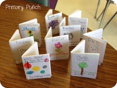 several children's handmade books on a table