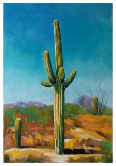 a painting of a cactus in the desert