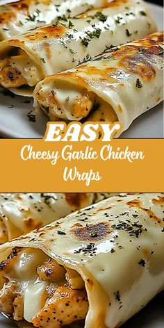 easy cheesy garlic chicken wraps on a white plate