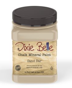 dixie bell chalk mineral paint sand bar in a jar on a white background with black lid