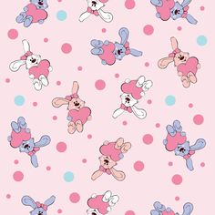 pink and blue teddy bears with polka dots on a light pink background for wallpaper