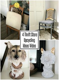 there are four different pictures with the words 4 thrift store upcycling ideas video