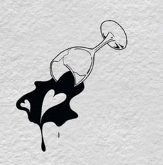 a black and white drawing of a spoon with liquid coming out of it